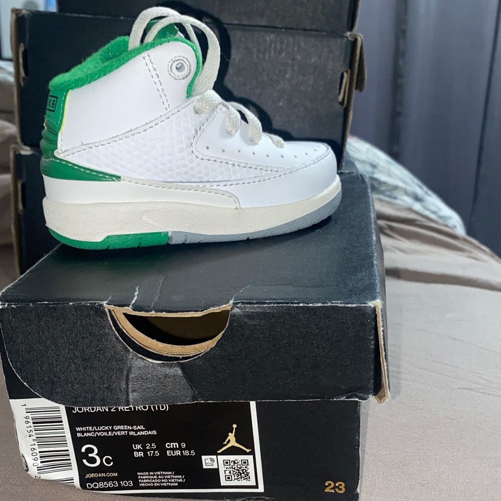 Jordan Kids' White and Green High-Top Sneakers